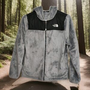 Lot of 2 The North Face zippered jackets, girls XL (18), 1 black 1 gray, fleece